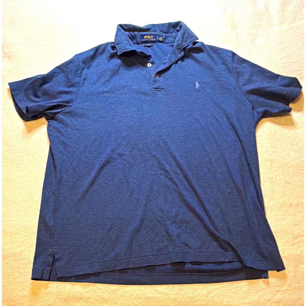 Polo Ralph Lauren Men's L Regular Classic Fit Blue Solid SS Button Logo Polo